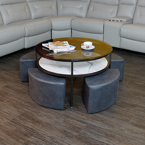 Glass Top And Ceramic Top With 4 Stool Coffee Table CT666 